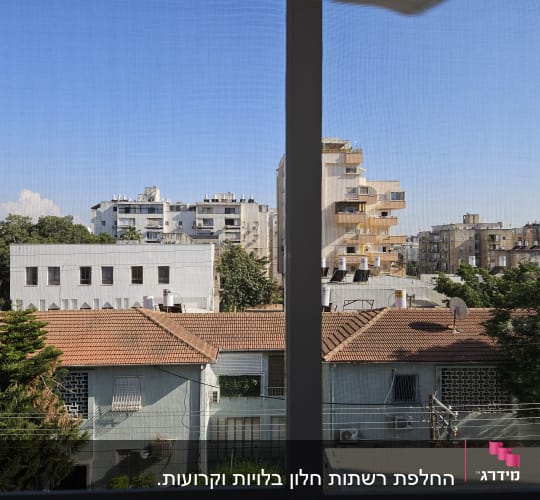 נוף עירוני עם בניינים ועצים, ללא אלומיניום נראה